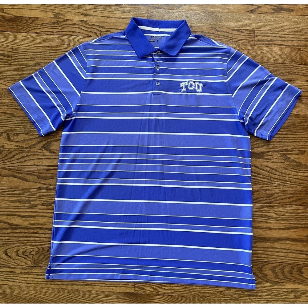 Nike Golf TCU Horned Frogs Polo Shirt Mens XL Dri-Fit Short Sleeve Stripe